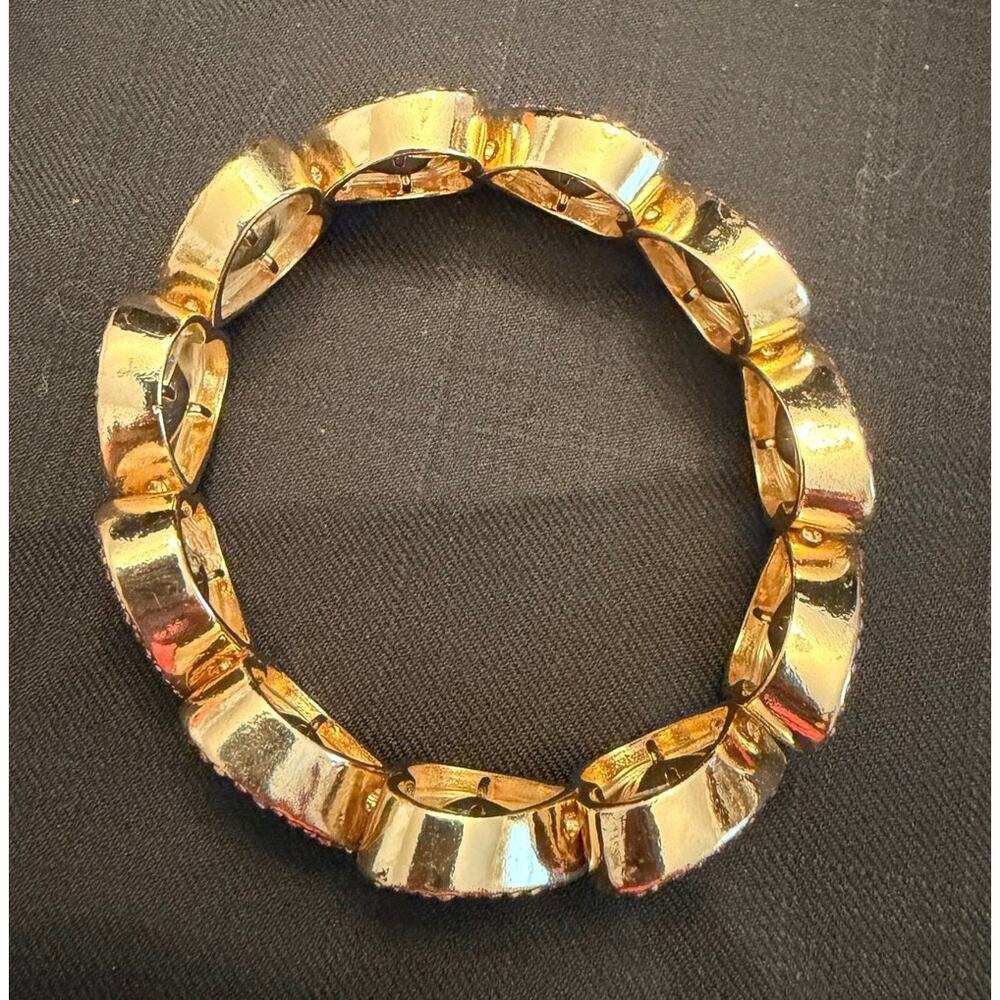 Crystal heart halo stretch cocktail bracelet gold-tone, purple faceted crystals - Picture 3 of 6